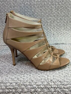 Michael Michael Kors Mavis Heel Sandals-Open Toe- Nude- Leather Women size 8